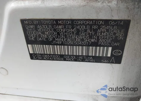 2014 Lexus Is 250 z USA, uszkodzony, nr VIN JTHBF1D25E5043217